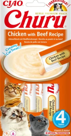 CHURU Friandise en crème pour chat poulet et bœuf Inaba Ciao - 4 x 14 g