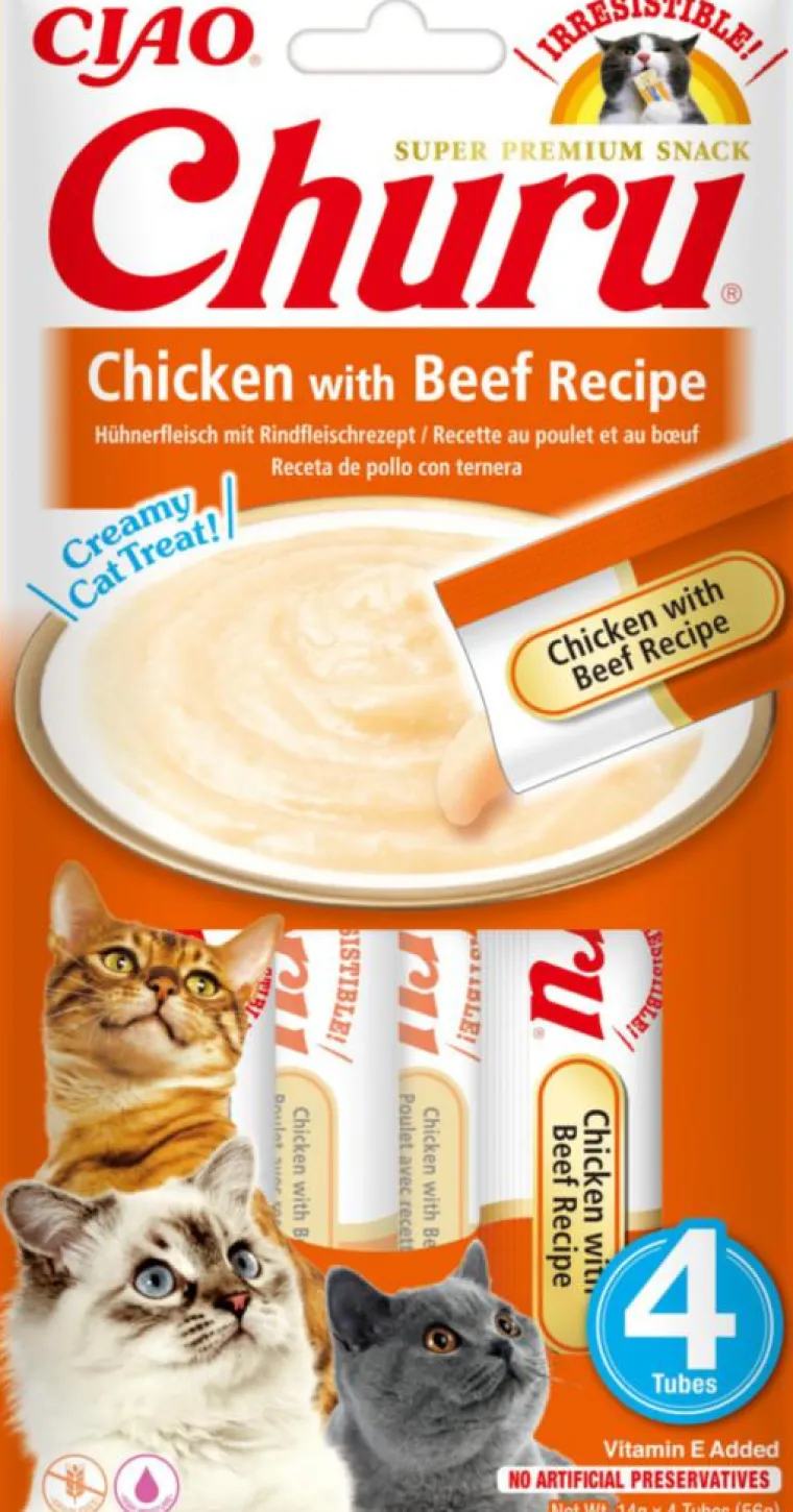 CHURU Friandise en crème pour chat poulet et bœuf Inaba Ciao - 4 x 14 g