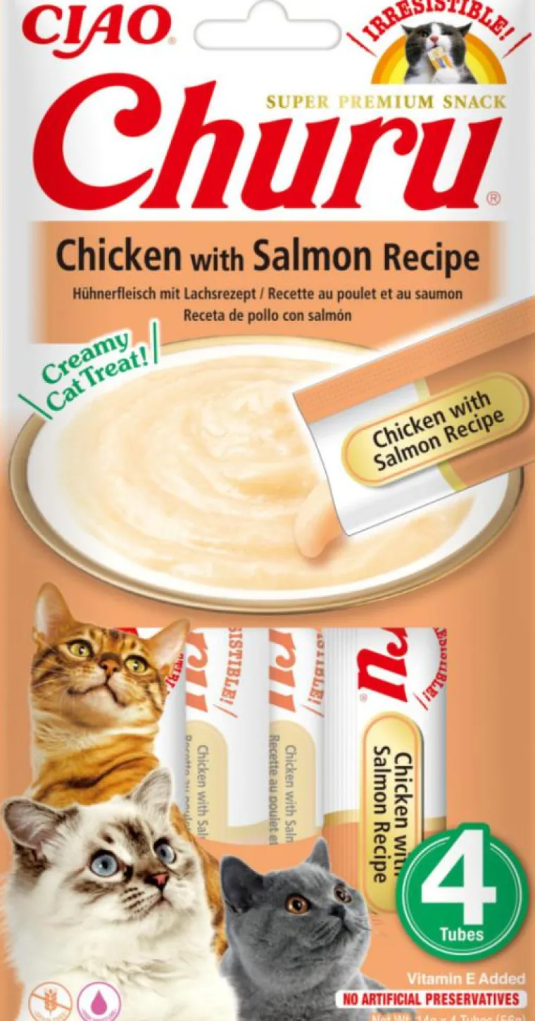 CHURU Friandise en crème pour chat poulet et saumon Inaba Ciao - 4 x 14 g
