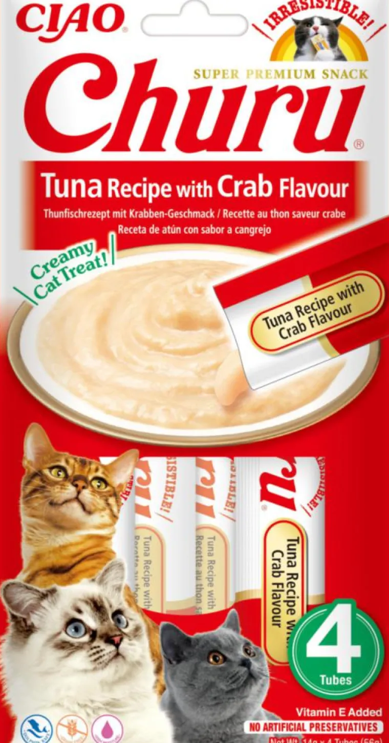 CHURU Friandise en crème pour chat thon avec saveur crabe Inaba Ciao - 4 x 14 g