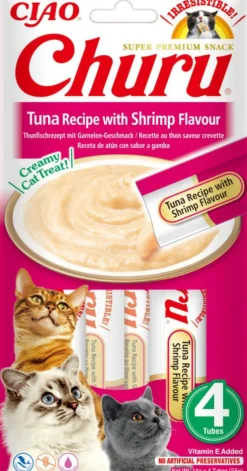CHURU Friandise en crème pour chat thon avec saveur crevette Inaba Ciao - 4 x 14 g