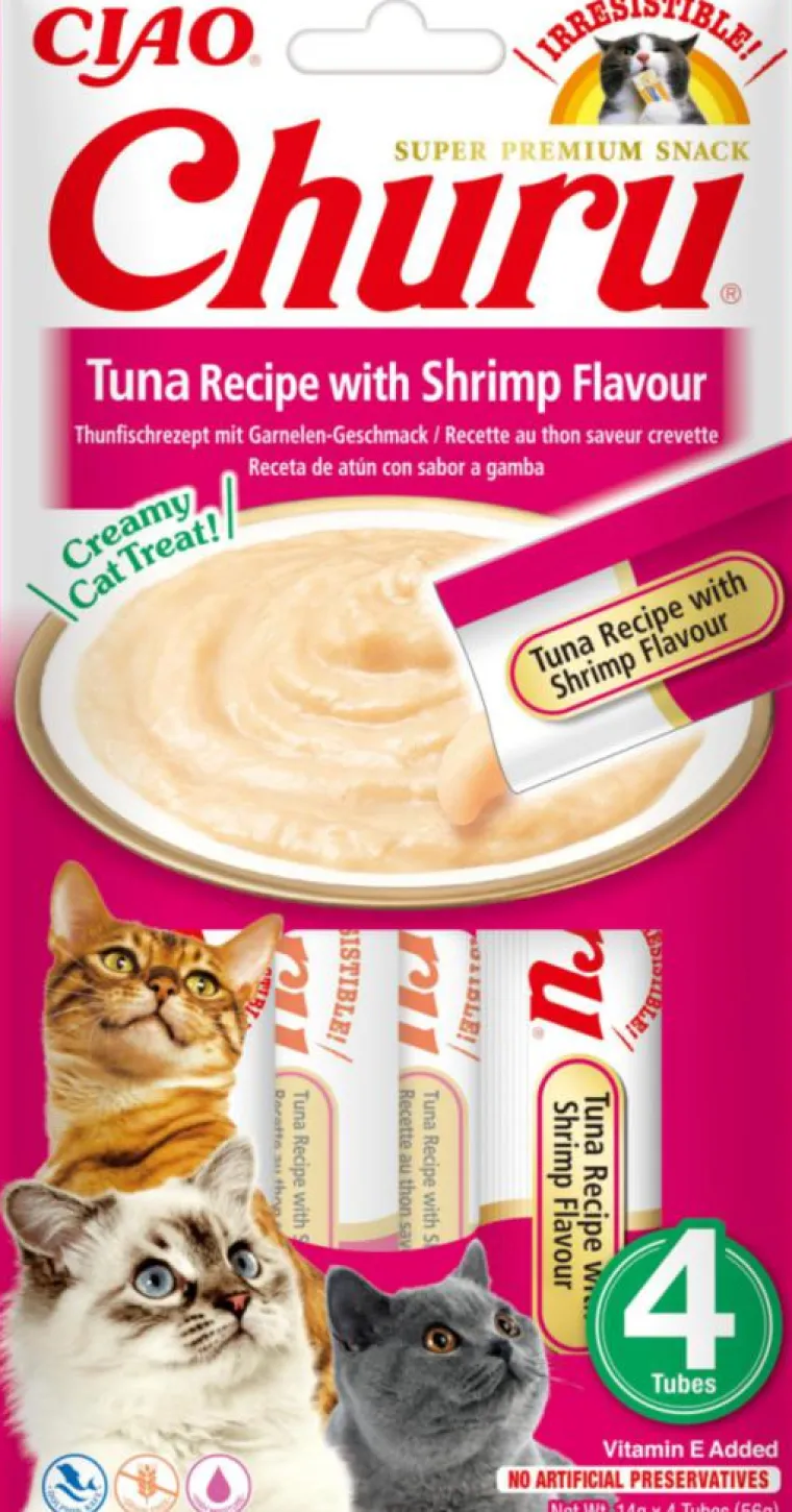 CHURU Friandise en crème pour chat thon avec saveur crevette Inaba Ciao - 4 x 14 g
