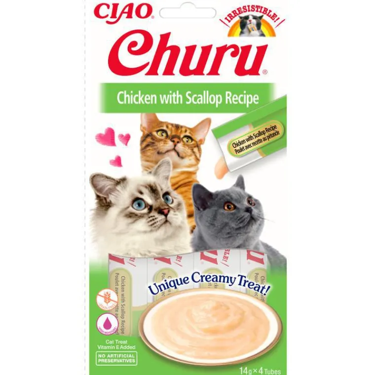CHURU Friandises liquides pour chat poulet/pétoncle Inaba - 4 x 14 g