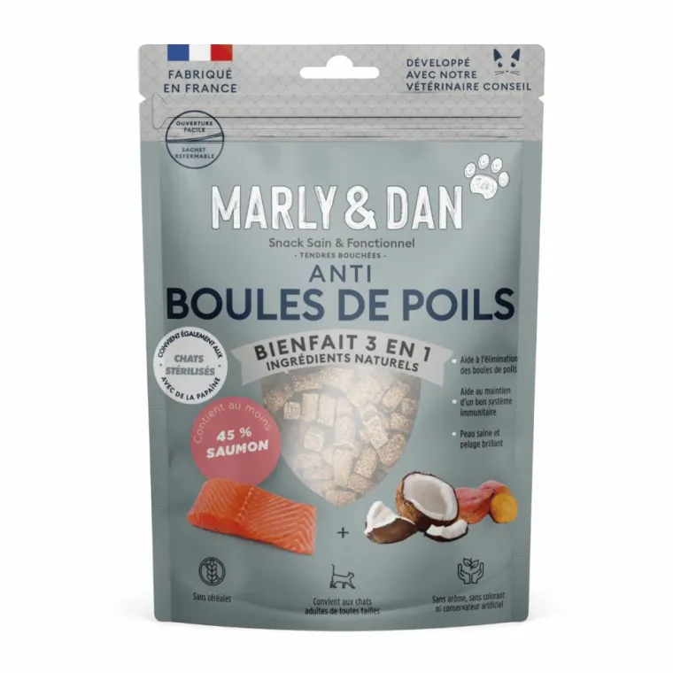 MARLY & DAN Friandises pour chat tendres bouchées boules de poils - 40 g