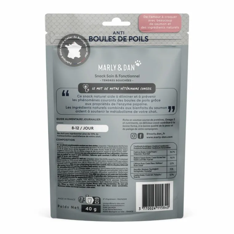 MARLY & DAN Friandises pour chat tendres bouchées boules de poils - 40 g