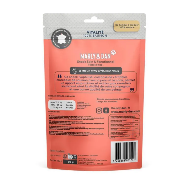 MARLY & DAN Friandises pour chien 100 % saumon Vitalité - 50g