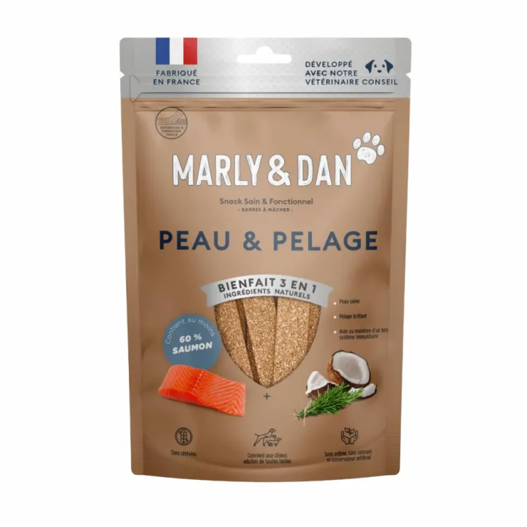 MARLY & DAN Friandises pour chien barres à mâcher peau et pelage - 80 g