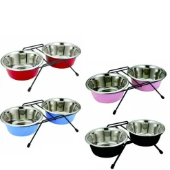 EUROPET Gamelle double pour chien diner set en 8 – 2 x 950 ml (livrée aléatoirement parmi 4 coloris)