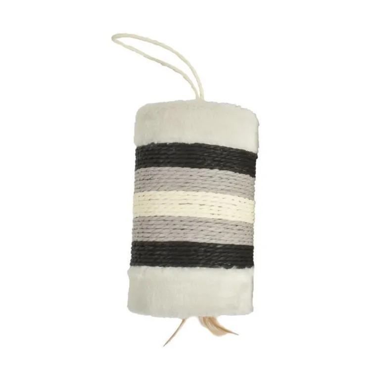 BOBBY Griffoir cylindrique en corde gris avec plumes naturelles Griffoir Roll - 21 x 12 x 14 cm