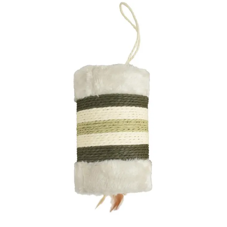 BOBBY Griffoir cylindrique en corde vert avec plumes naturelles Griffoir Roll - 21 x 12 x 14 cm