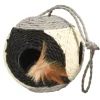 BOBBY Griffoir rond en corde gris avec plumes naturelles Griffoir Facette - Ø 10 cm
