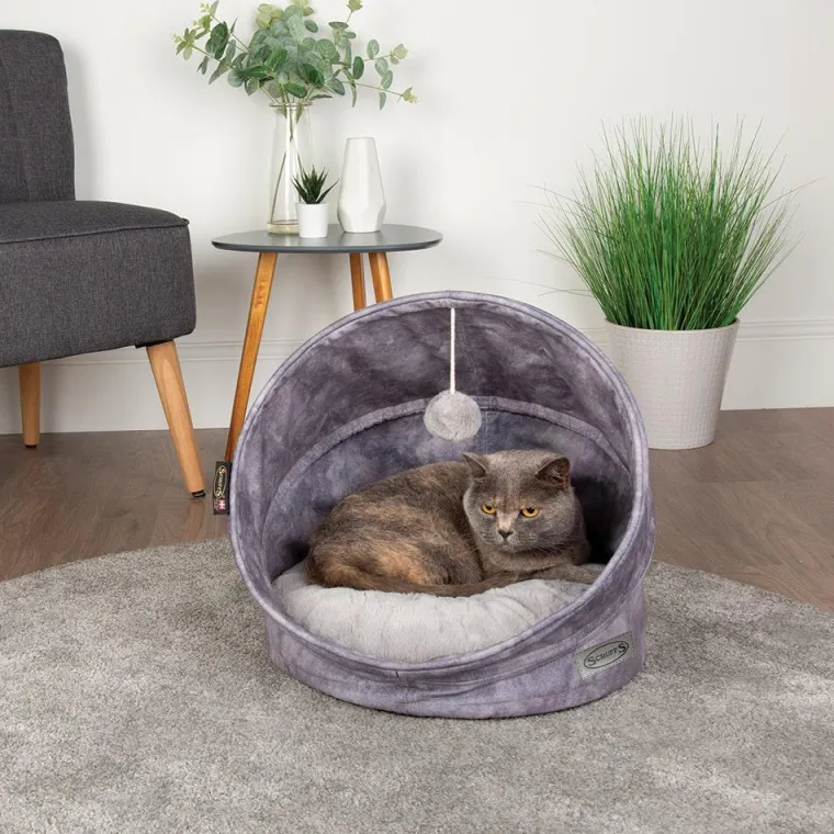 SCRUFFS Grotte pour chat gris Kensington – Taille 44 x 44 x 48 cm