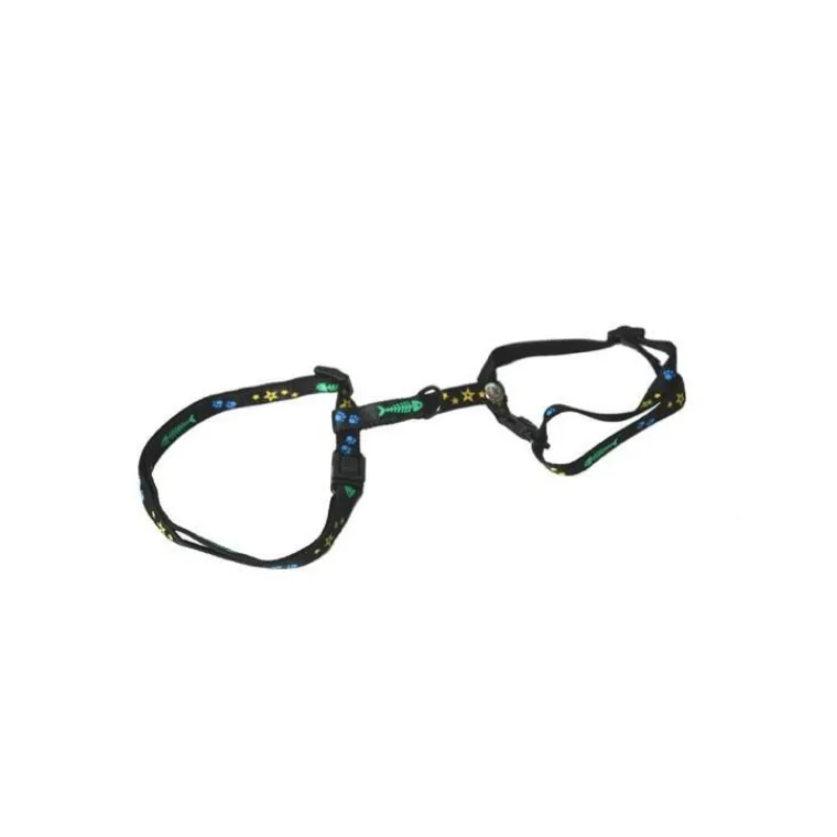 MARTIN SELLIER Harnais chat bleu à motif 10 mm - 35/50 cm