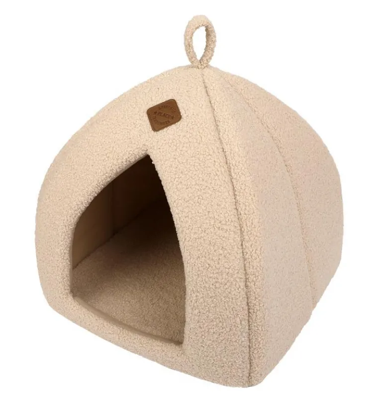 WOUAPY Igloo pour chat écru Teddy petit modèle - 35 x 35 x 38 cm