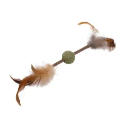 WOUAPY Jouet pour chat coloris beige boule à plumes matatabi – 20 x 3,8 x 38 cm