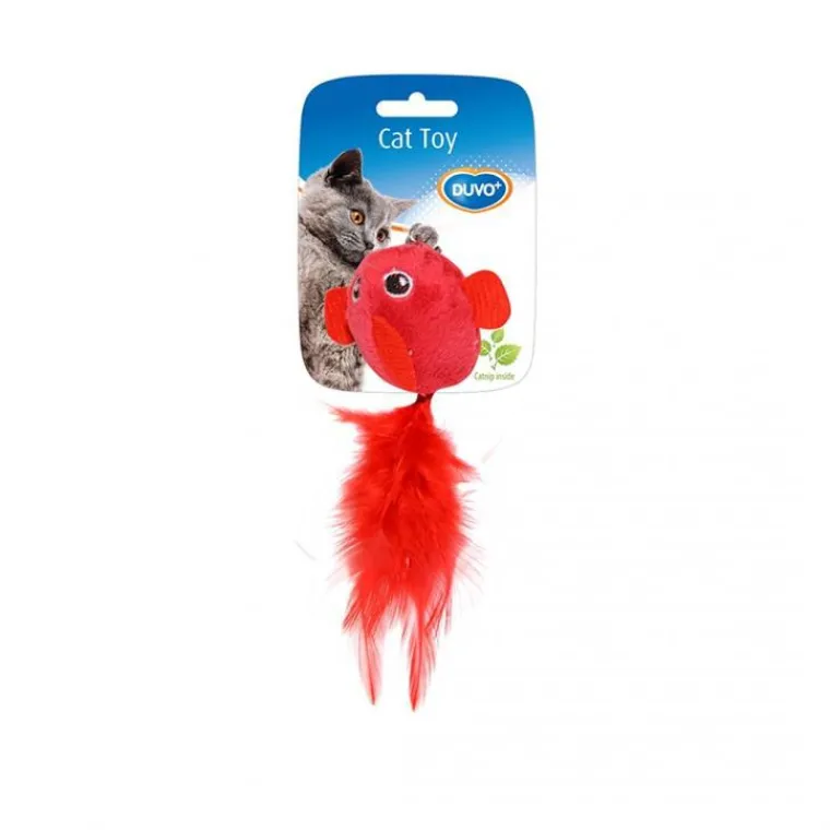 DUVOPLUS Jouet pour chat coloris rouge oiseau avec plumes - 13 x 10 x 3,5 cm