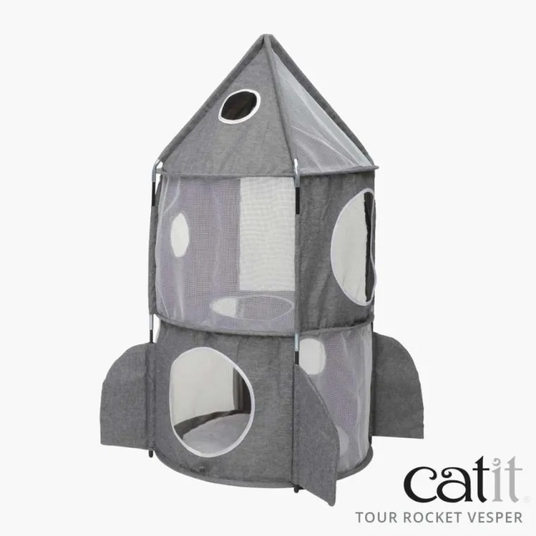 CATIT Jouet pour chat tour à chat Fusée Vesper Rocket Ship coloris bleu
