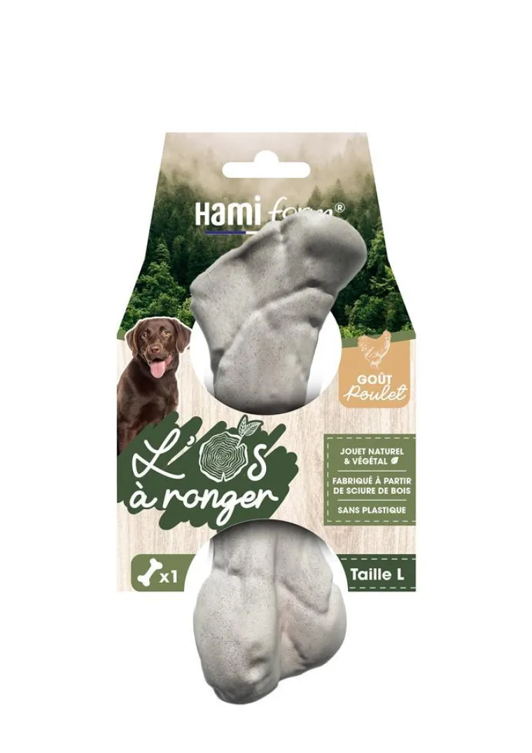 HAMIFORM Jouet pour chien os à ronger goût poulet naturel et végétal Hami form - Taille L