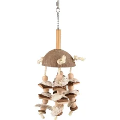 FLAMINGO Jouet pour perroquet coloris beige en coco Jo Sully Corde et Luffa – 47 cm