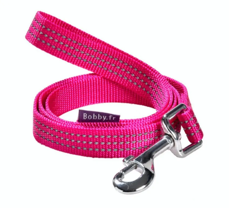 BOBBY Laisse pour chien en nylon tressé coloris fuchsia Safe - Taille S/M