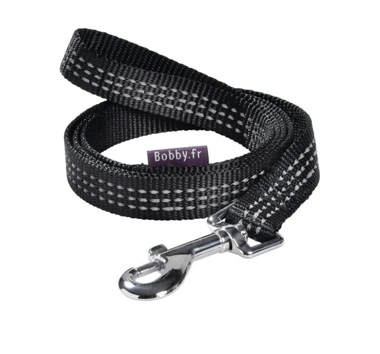 BOBBY Laisse pour chien en nylon tressé coloris noir Safe 20 mm - Taille M