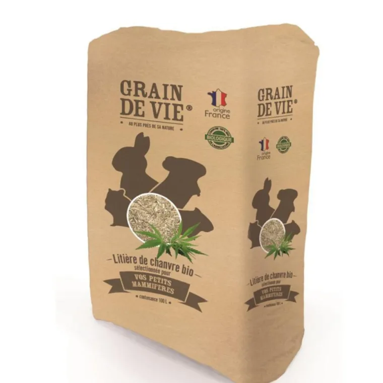 GRAIN DE VIE Litière de chanvre bio pour petits mammifères - 100 L