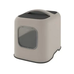 ROTHO Maison de toilette pour chat coloris cappucino en plastique recyclé Biala – 44,3 x 39,50 x 51 cm