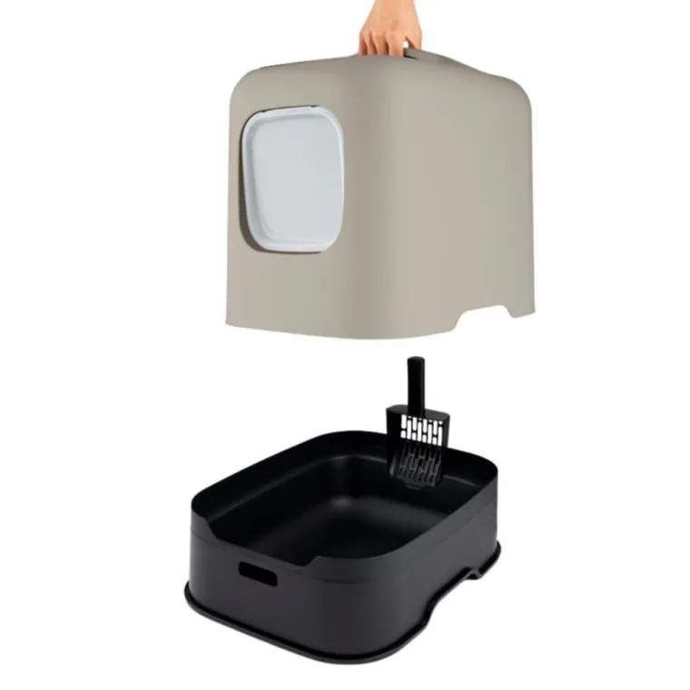 ROTHO Maison de toilette pour chat coloris cappucino en plastique recyclé Biala – 44,3 x 39,50 x 51 cm