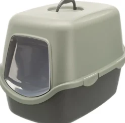 TRIXIE Maison de toilette pour chat coloris gris et vert avec couvercle recyclé Vico - 40 x 40 x 56 cm