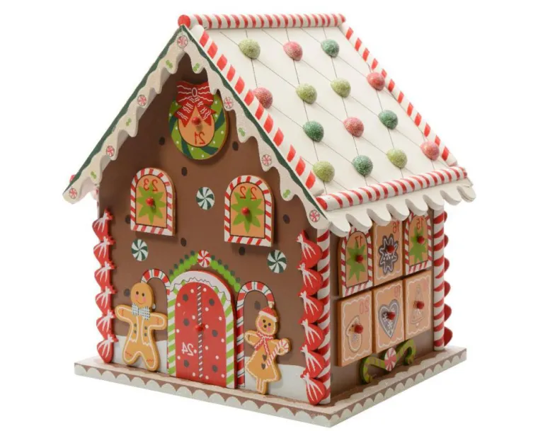 KAEMINGK Maison pain d’épices en bois calendrier de l’avent vide à remplir - 23 x 20 x 27 cm