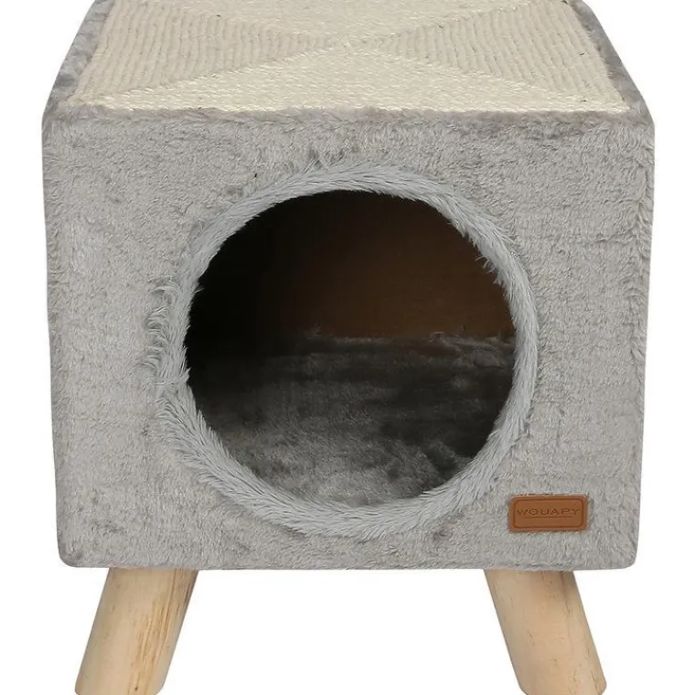 WOUAPY Maison pilotis avec griffoir de coloris gris 30 x 30 x 35 cm