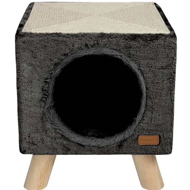 WOUAPY Maison pilotis avec griffoir de coloris anthracite 30 x 30 x 35 cm