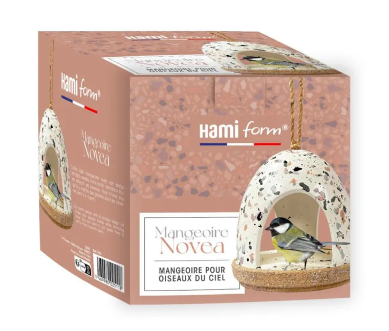 HAMIFORM Mangeoire pour oiseaux du ciel à suspendre en céramique coloris beige Novéa - 18 x 4,5 x 18 cm