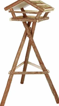 TRIXIE Mangeoire sur pied en bois naturel avec toit - 48 x 27 x 46/130 cm