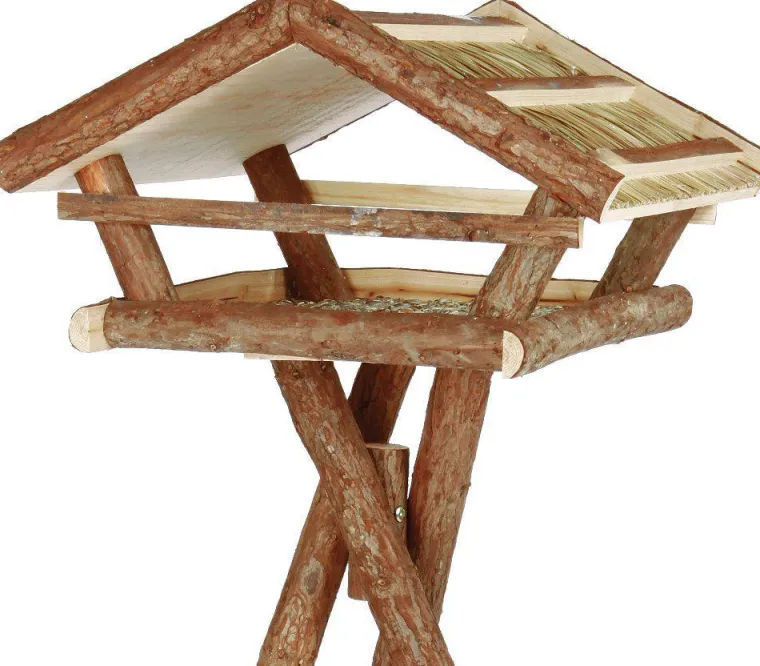 TRIXIE Mangeoire sur pied en bois naturel avec toit - 48 x 27 x 46/130 cm
