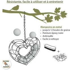 NATURES MARKET Mangeoire valentine pour boules de graisse en métal