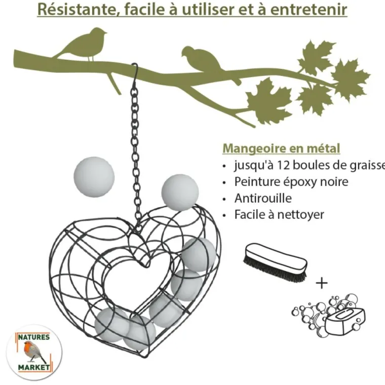 NATURES MARKET Mangeoire valentine pour boules de graisse en métal