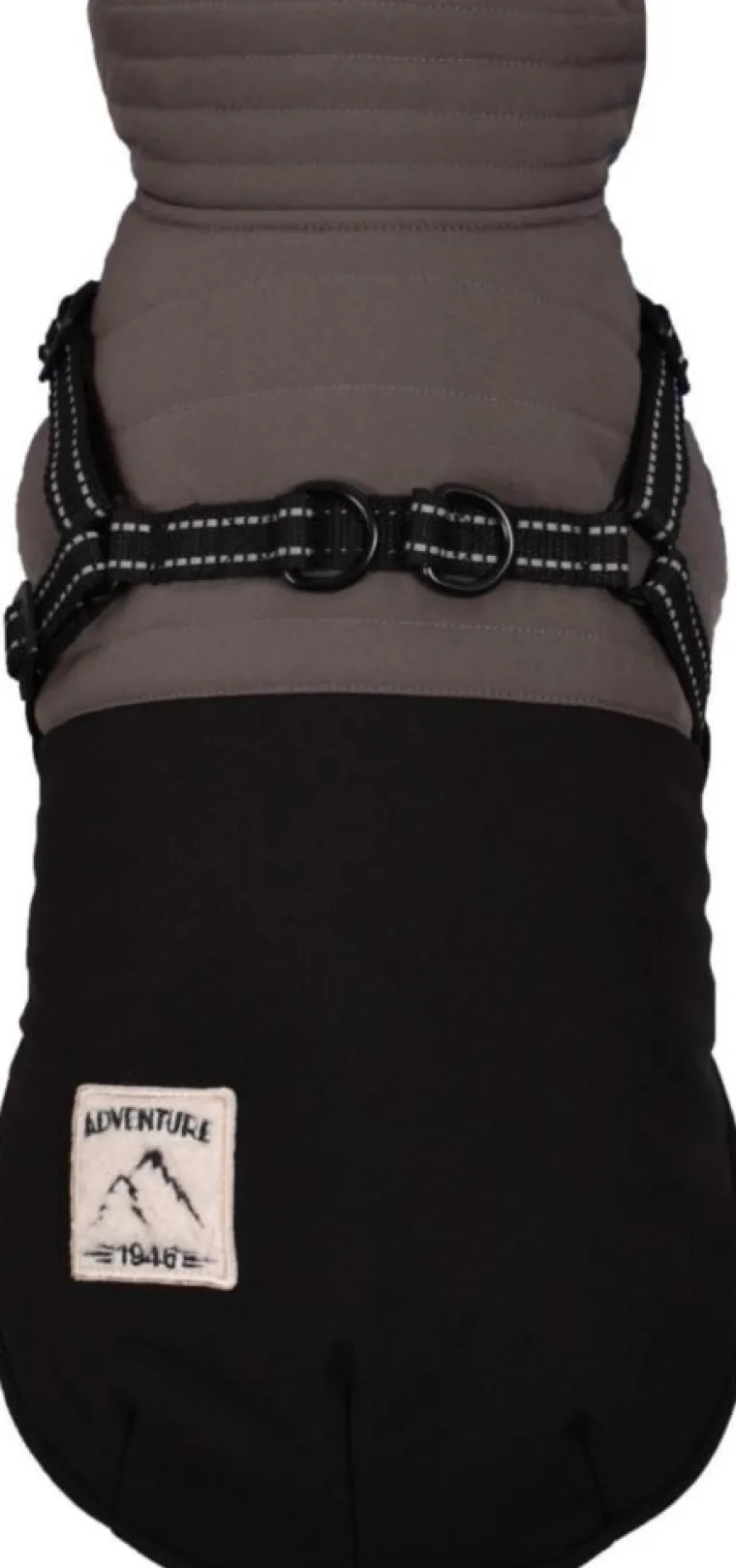 BOBBY Manteau pour chien coloris noir avec harnais et sangle réfléchissante Tour - Taille 42L