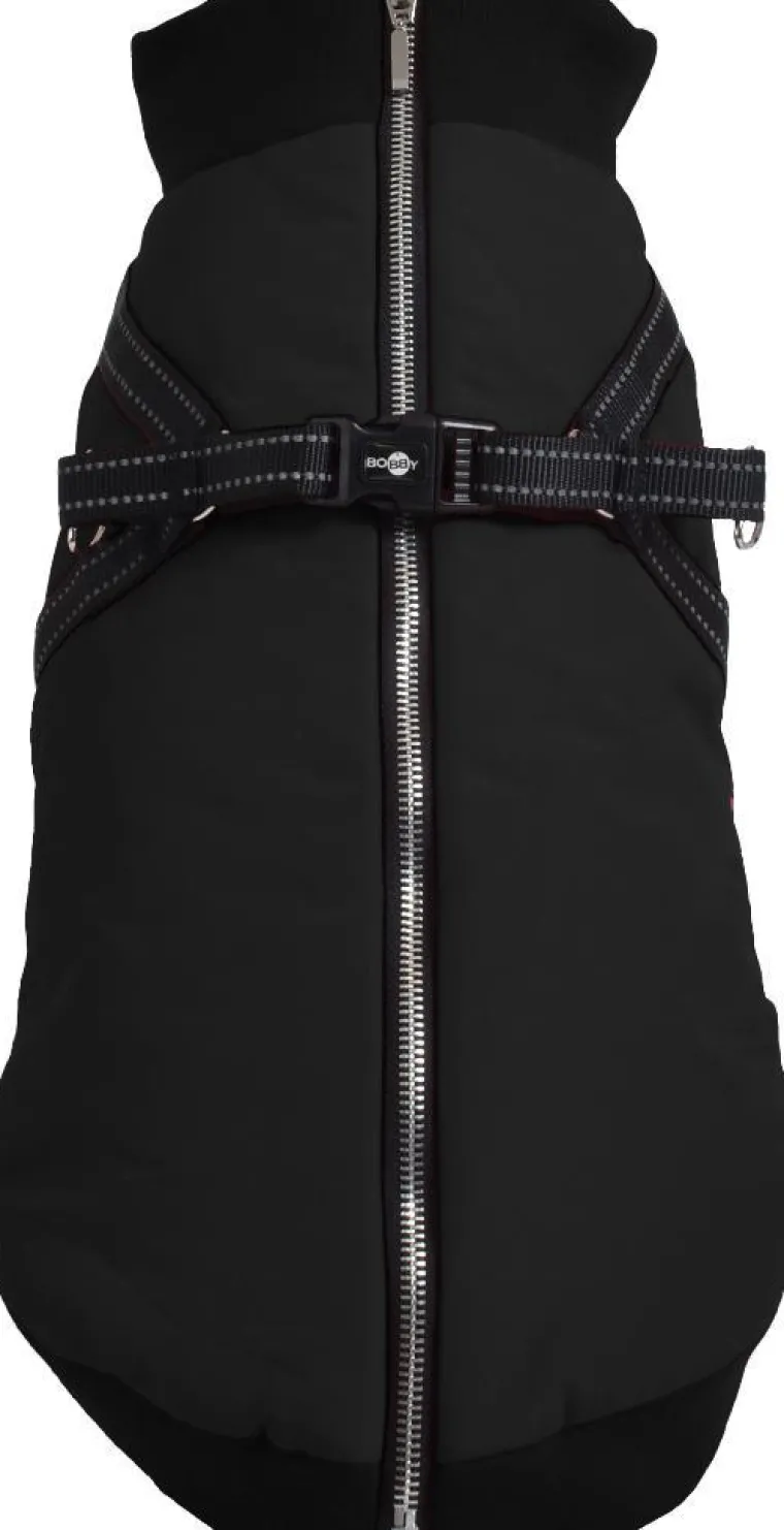BOBBY Manteau pour chien coloris noir avec harnais intégré Easy - Taille 25XS