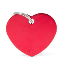 MYFAMILY Médaille basic grand cœur pour chien en aluminium rouge