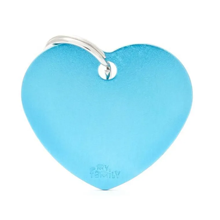 MYFAMILY Médaille basic grand cœur pour chien en aluminium bleu azur