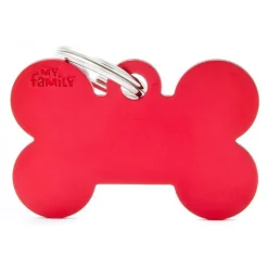 MYFAMILY Médaille basic grand os pour chien en aluminium rouge