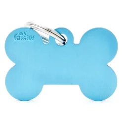 MYFAMILY Médaille basic grand os pour chien en aluminium bleu azur