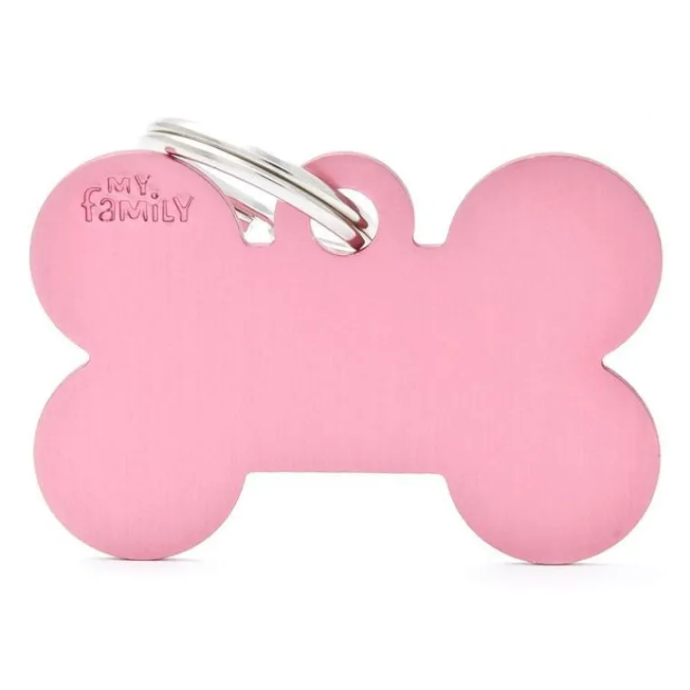 MYFAMILY Médaille basic grand os pour chien en aluminium rose