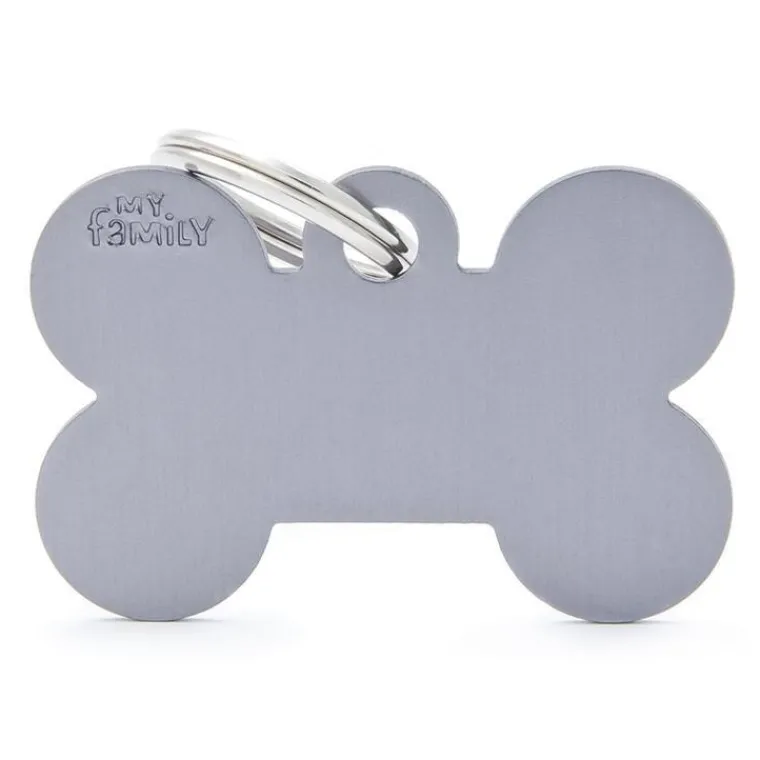 MYFAMILY Médaille basic grand os pour chien en aluminium gris