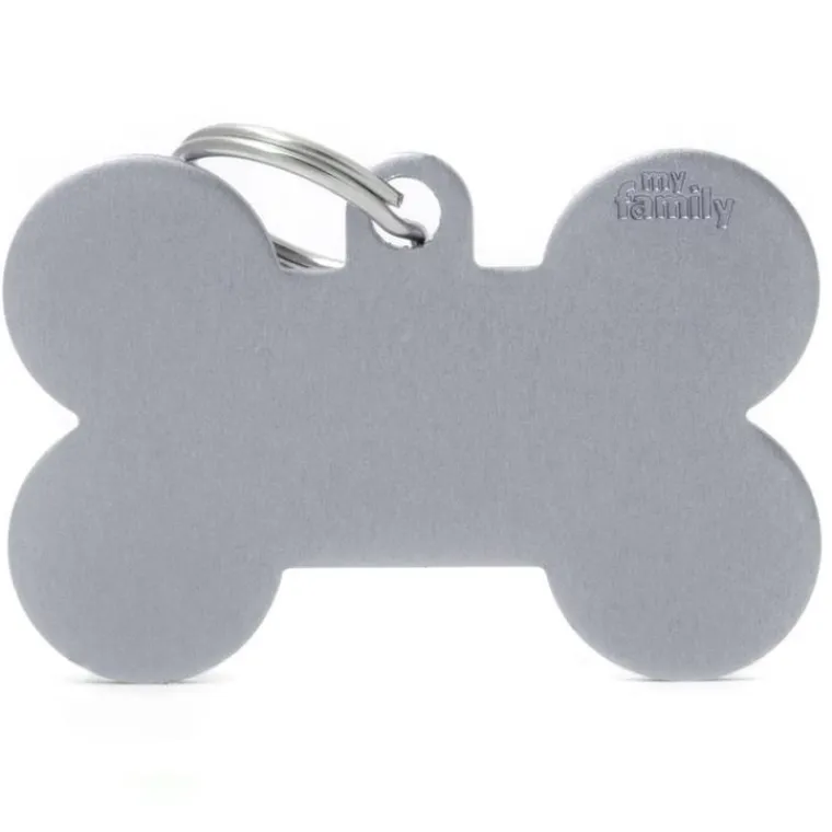 MYFAMILY Médaille basic os XL pour chien en aluminium gris