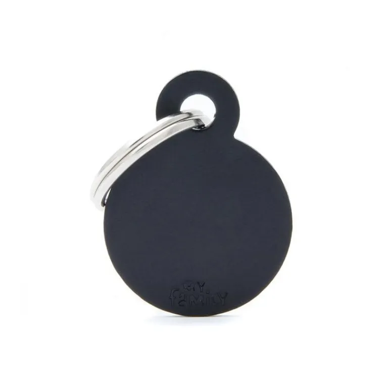MYFAMILY Médaille basic petit cercle pour chien en aluminium noir
