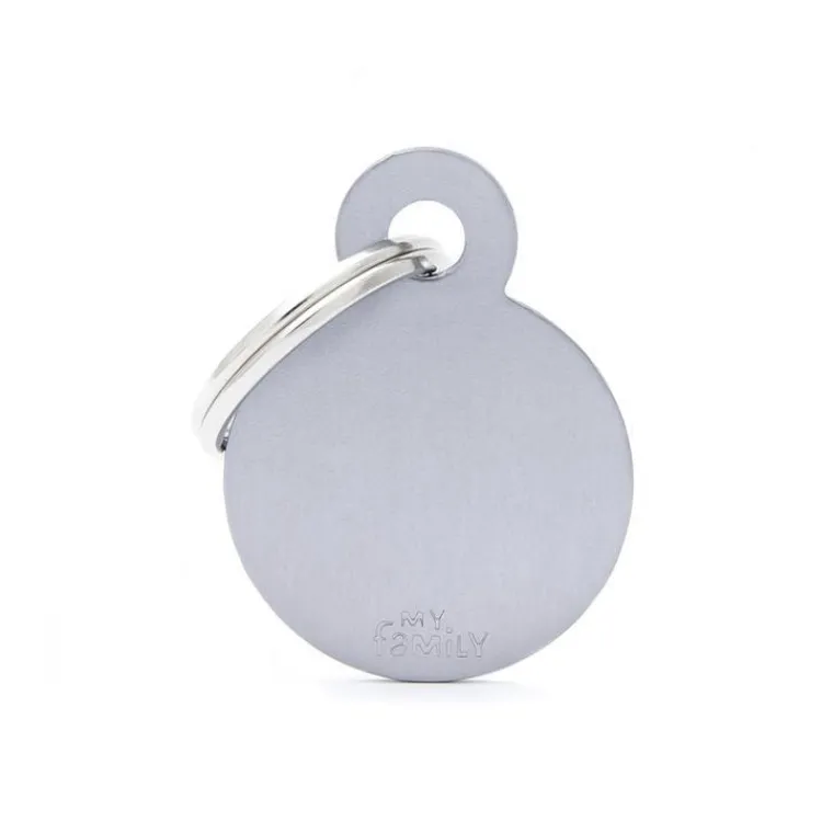 MYFAMILY Médaille basic petit cercle pour chien en aluminium gris