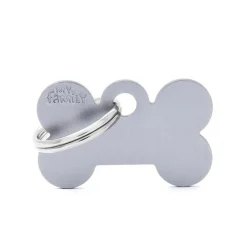 MYFAMILY Médaille basic petit os pour chien en aluminium gris