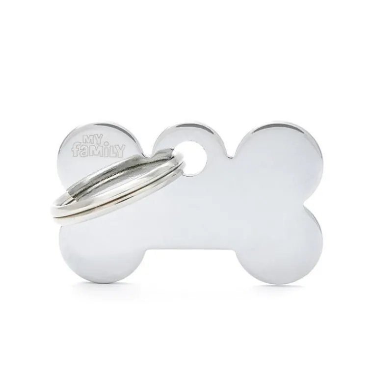MYFAMILY Médaille basic petit os pour chien en laiton argenté